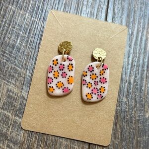 Fun Handmade Pink and Orange Print Polymer Clay Pierced Earrings